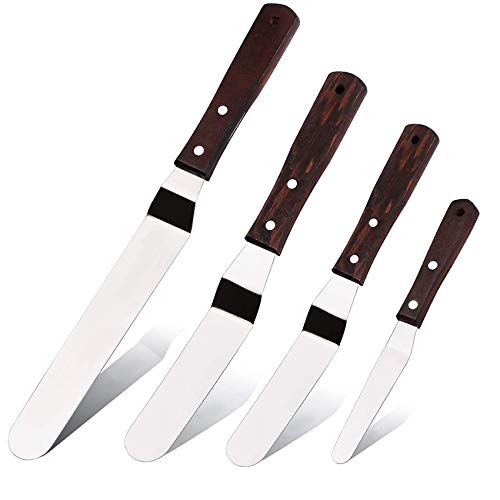 4PCS Offset Cake Icing Spatula Set 4” 6” 8” 10” with Wooden Handle (4 Count)