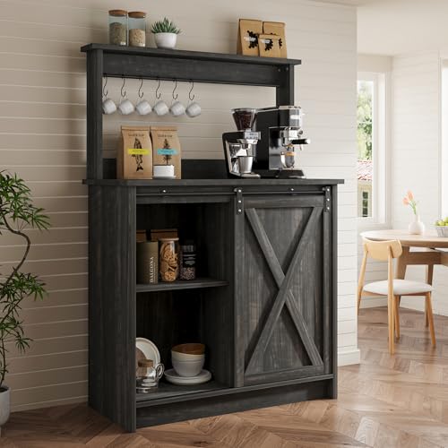 31" Farmhouse Coffee Bar Cabinet with Storage Hutch