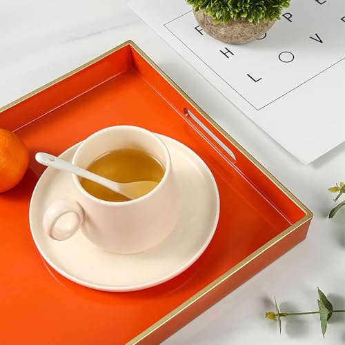 Orange Decorative Serving Tray with Handles