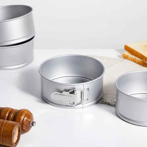 4 Pcs 6 Inch Non Stick Springform Pan with Removable Bottom Carbon Steel Round Springform Cheesecake Pan with Stainless Steel Spring Buckles for Baking Kitchens Restaurant (4 Count)