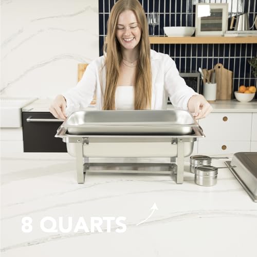 70012 Gray 2 Pack 8QT Chafing Dish High Grade Stainless Steel Chafer Complete Set
