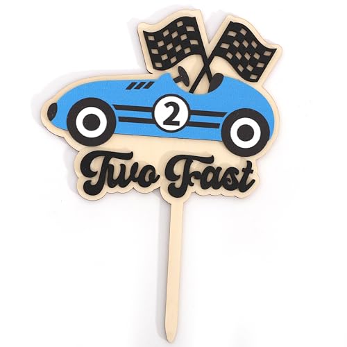 Wooden Two Fast Cake Topper