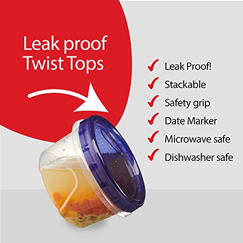 6 Pack Twist Cap Food Storage Containers with Blue Screw on Lid