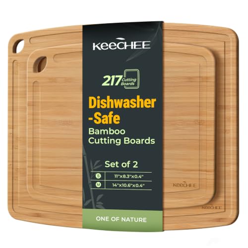 Dishwasher Safe Bamboo Cutting Boards Durable Lightweight Wood Cutting Board for Busy Kitchen (2 Count)