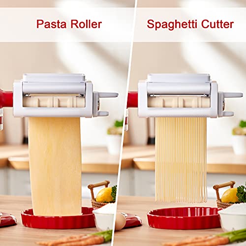 3-IN-1 Pasta Attachment & Ravioli Attachment for KitchenAid Stand Mixers, Pasta Maker Assecories included Pasta Sheet Roller, Spaghetti Cutter and Ravioli Maker Attachment (3 Count)