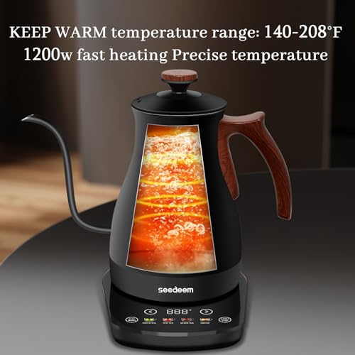 Gooseneck Electric Kettle Full Touch Screen 1200W Electric Tea & Coffee Kettle with Four Heating Modes Rapid Heating