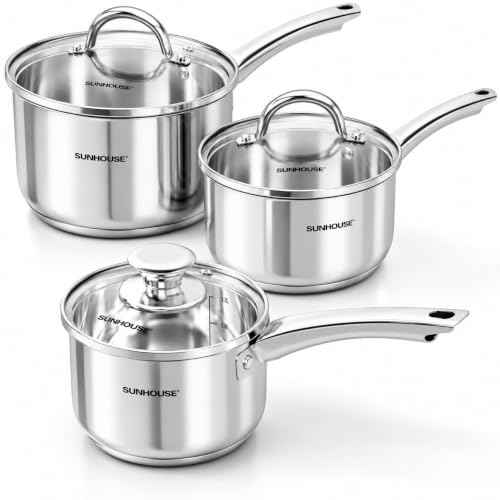 3 Piece Stainless Steel Saucepan Set with Lids 1.5QT & 2QT & 3QT (6 Count)