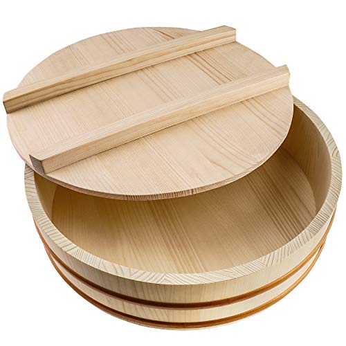 Wooden Sushi Rice Bowl with Lid Hangiri Sushi Oke Sushi Rice Mixing Tub