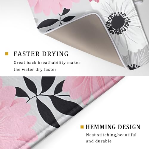 Blossom Florals Dish Drying Mat Abstract Daisy Flower Drainer Pad Absorbent Dish Rack Mats for Coffee Bar 18 X 24 Inch
