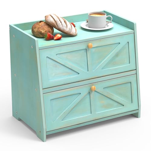 Vintage Double Layer Bread Box for Kitchen Counter Bamboo Bread Storage Container Large Capacity Bread Storage Bin