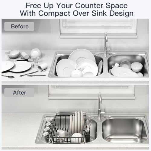 Expandable Dish Drying Rack Over Sink with Extra Drying Mat