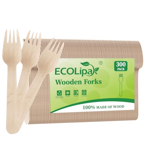 300 Count Compostable Wooden Disposable Forks for Party
