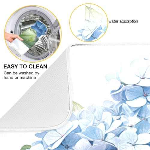 Blue Hydrangeas Flower Dish Drying Mat for Kitchen Counter Absorbent Microfiber Drying Pad