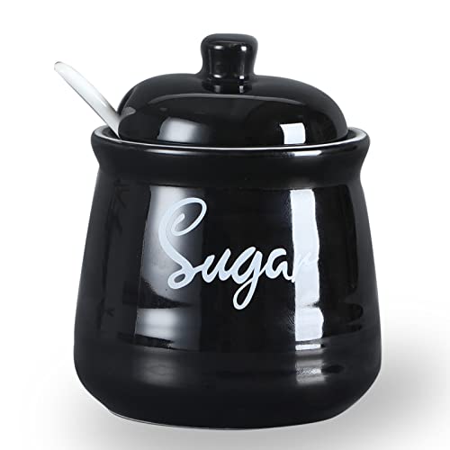 Farmhouse Porcelain Sugar Bowl with Lid and Spoon 12oz