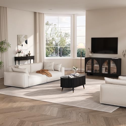 Oval Lift Top Coffee Table with Storage for Living Room