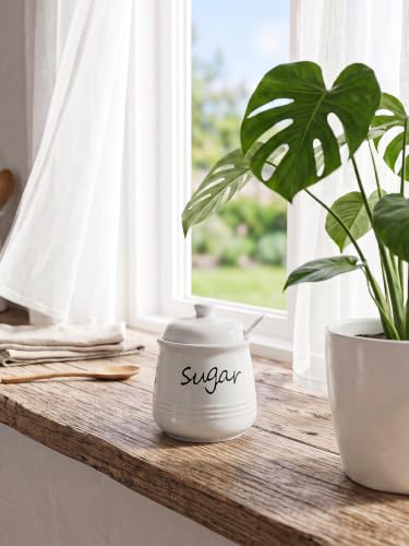 12oz Ceramic Sugar Bowl with Lid and Spoon