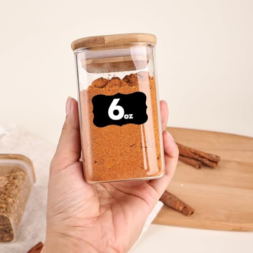 6oz Glass Spice Jars with Bamboo Lid and Label (12 Count)