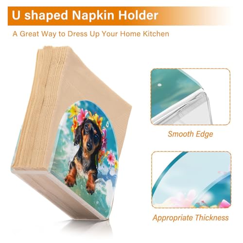 Cute Dachshund Puppy Surfing Napkin Holder for Table Paper Napkins Holder Acrylic Tissue Dispenser Kitchen Dining Room Bathroom Party Car Decor