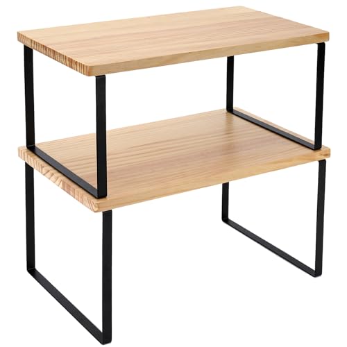 Large Cabinet Shelf Organizers Solid Wood Spice Rack Organizer for Cabinet Kitchen Countertop Storage (2 Set)