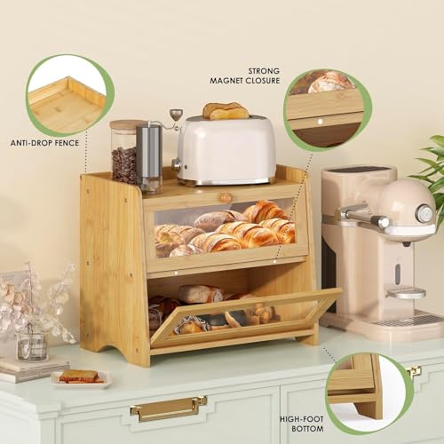 Double Layer Bread Box Container for Kitchen Countertop Homemade Bread