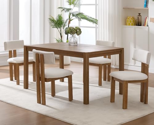 Linen Dining Chairs Set of 6 Modern Farmhouse Kitchen Chairs with Open Low Back Upholstered Wood Side Chairs for Dining Room (6 Count)