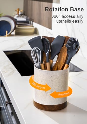 Ceramic Rotating Kitchen Utensil Holder for Countertop