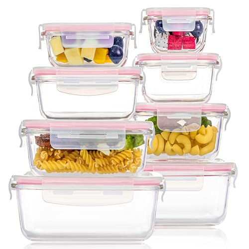 8 Pack Glass Food Storage Containers with Airtight Lids (8 Count)