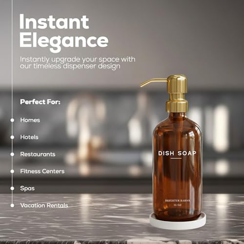 Luxury Glass Dish Soap Dispenser for Kitchen Sink by Brighter Barns