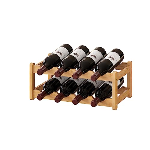 Bamboo Wine Rack Wine Storage Cabinet Shelf 8 Bottle Wine Racks Countertop Sturdy for Kitchen Dining Room Pantry