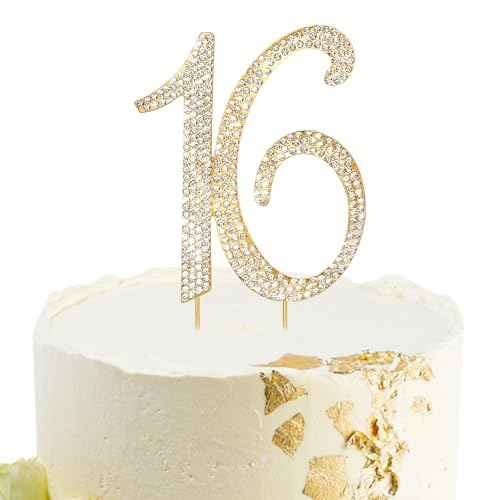 Gold Sweet 16 Cake Topper Rhinestones Cake Decorations