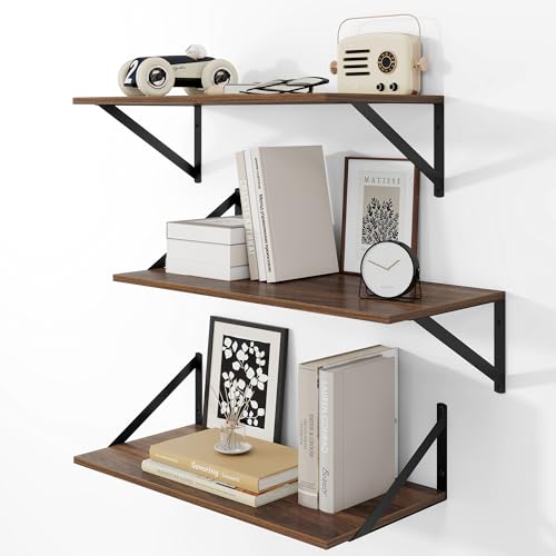 24W x 12D Deep Floating Shelves Set of 3 Walnut (3 Count)