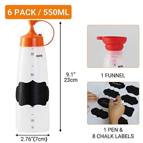 6 Pack 550mI 19 oz Condiment Squeeze Bottles (6 Count)