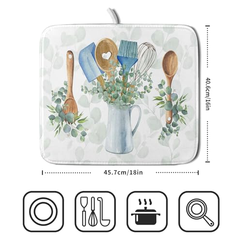Sage Green Dish Drying Mat for Kitchen Counter