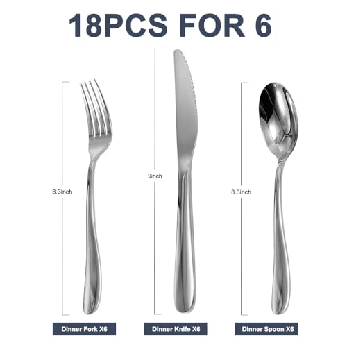 Stainless Steel 18PCS Dinner Set combo with 6 Dinner Knives (18 Count)