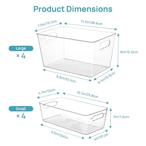 8 Pack Clear Storage Bins Set for Pantry Organizer (8 Count)