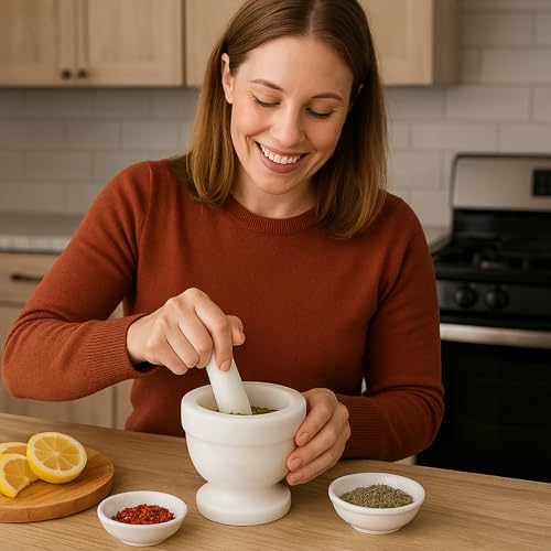 Handcrafted 4 inch Mortar and Pestle Solid Marble Grinder for Spices and Herbs Artisan Carved from Yushan Marble Elegant and Durable for Everyday Cooking