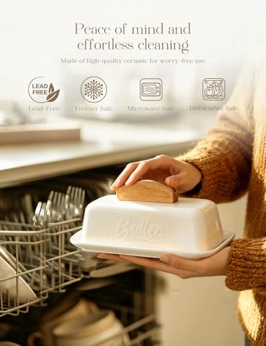 Butter Dish with Lid and Knife Ceramic Butter Holder for Counter Humanized Clamp