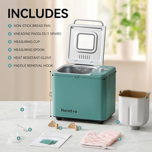 20-in-1 2LB Bread Maker Metal Bread Machine with Dual Heater, Green