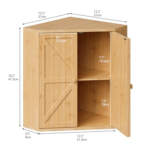 Corner Bread Box for Kitchen Counter Double Layer Bamboo Bread Storage Container Large Capacity Bread Storage Bin Farmhouse Breadbox Organizer