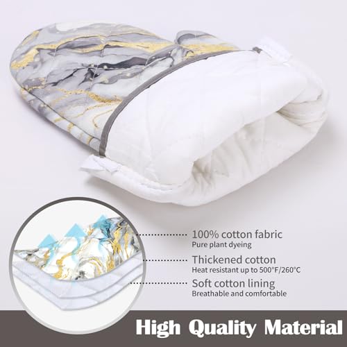 White Gold Marble Oven Mitts and Pot Holders Sets 2Pcs (2 Count)