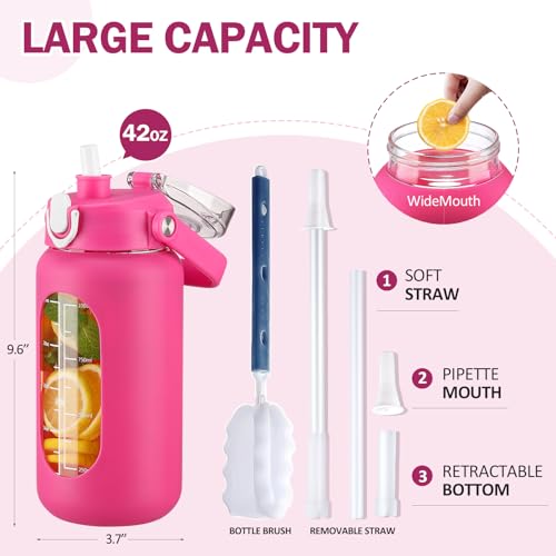 42oz Glass Water Bottles with Straw