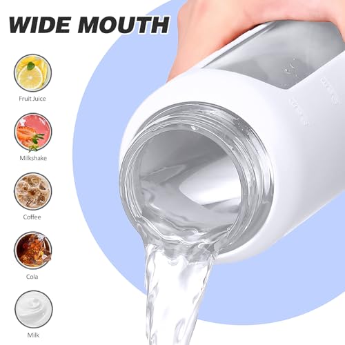 32oz Glass Water Bottle with Straw and 2 Lids