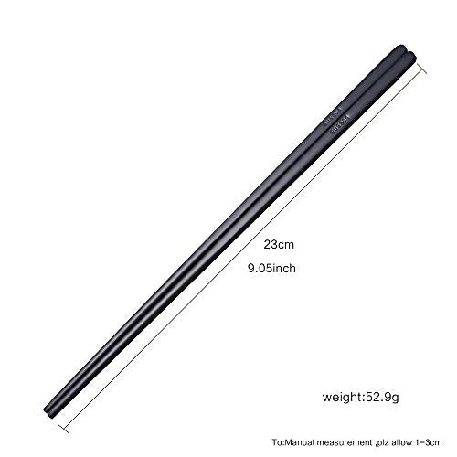 5 Pairs Black Flat Reusable Metal Chopsticks (5 Count)