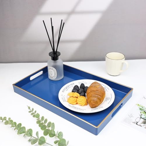 Blue Decorative Serving Tray with Handles