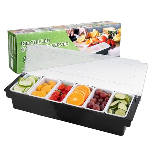 Ice Chilled Condiment Caddy with 6 Removable Trays and Lids (45.8562 Ounce)