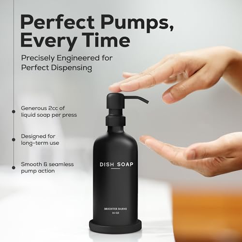 Black Glass Dish Soap Dispenser for Kitchen Sink by Brighter Barns
