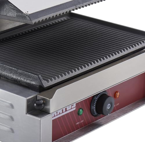 Commercial Electric Panini Sandwich Grill with Grooved Plates
