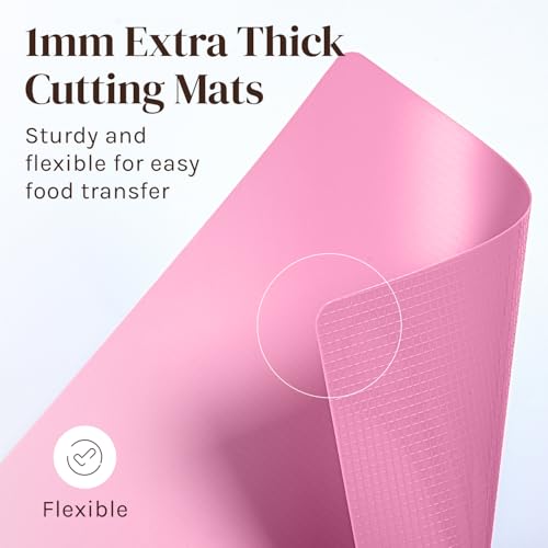 Extra Thick Pastel Flexible Plastic Cutting Board Mats with Food Icons & EZ (4 Count)