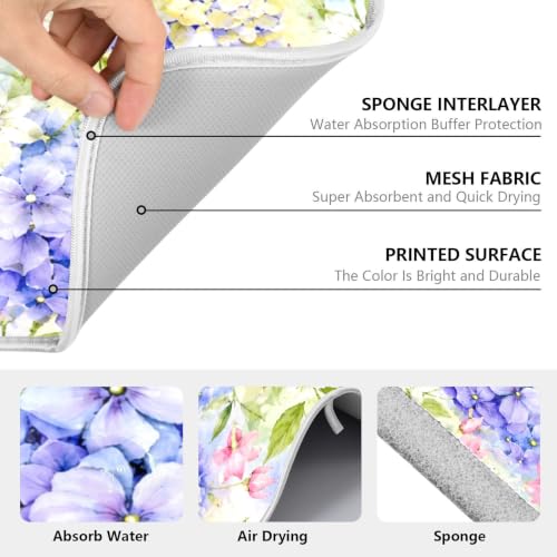 Floral Hydrangea Garden Dish Drying Mat for Kitchen Counter Absorbent Microfiber Small Drying Pad Dish mats for Kitchen Countertops 16 x 18 Inch