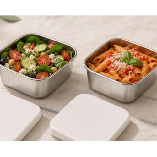 Flexibento Leak proof Stainless Steel Snack Containers with Silicone Lids (2 Count)